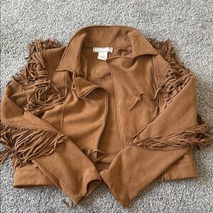 Flying Tomato Brown Jacket with Fringe Details